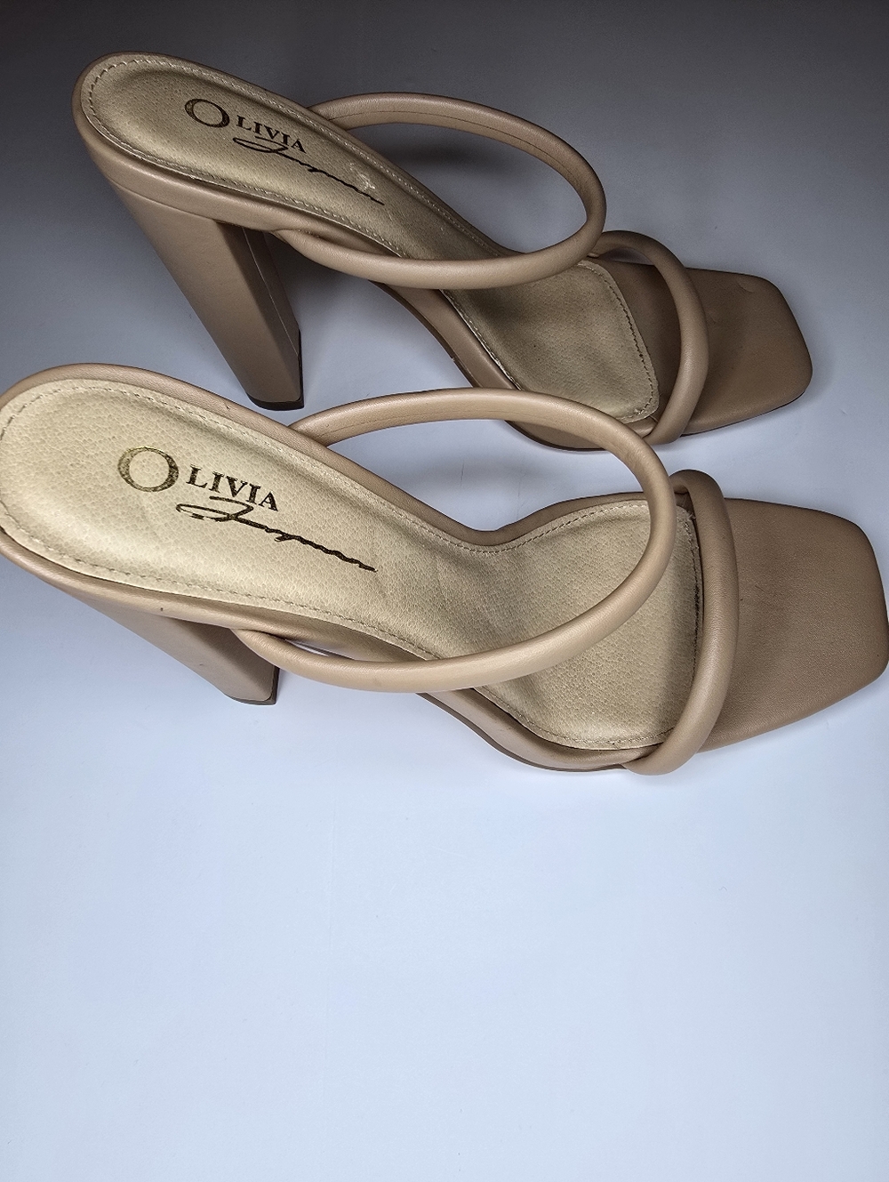 Olivia Brown Strappy Square Toe Heels Sandals Women’s 8.5 Beige - Picture 4 of 7